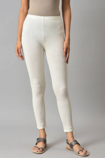 White Knitted Solid Winter Tights