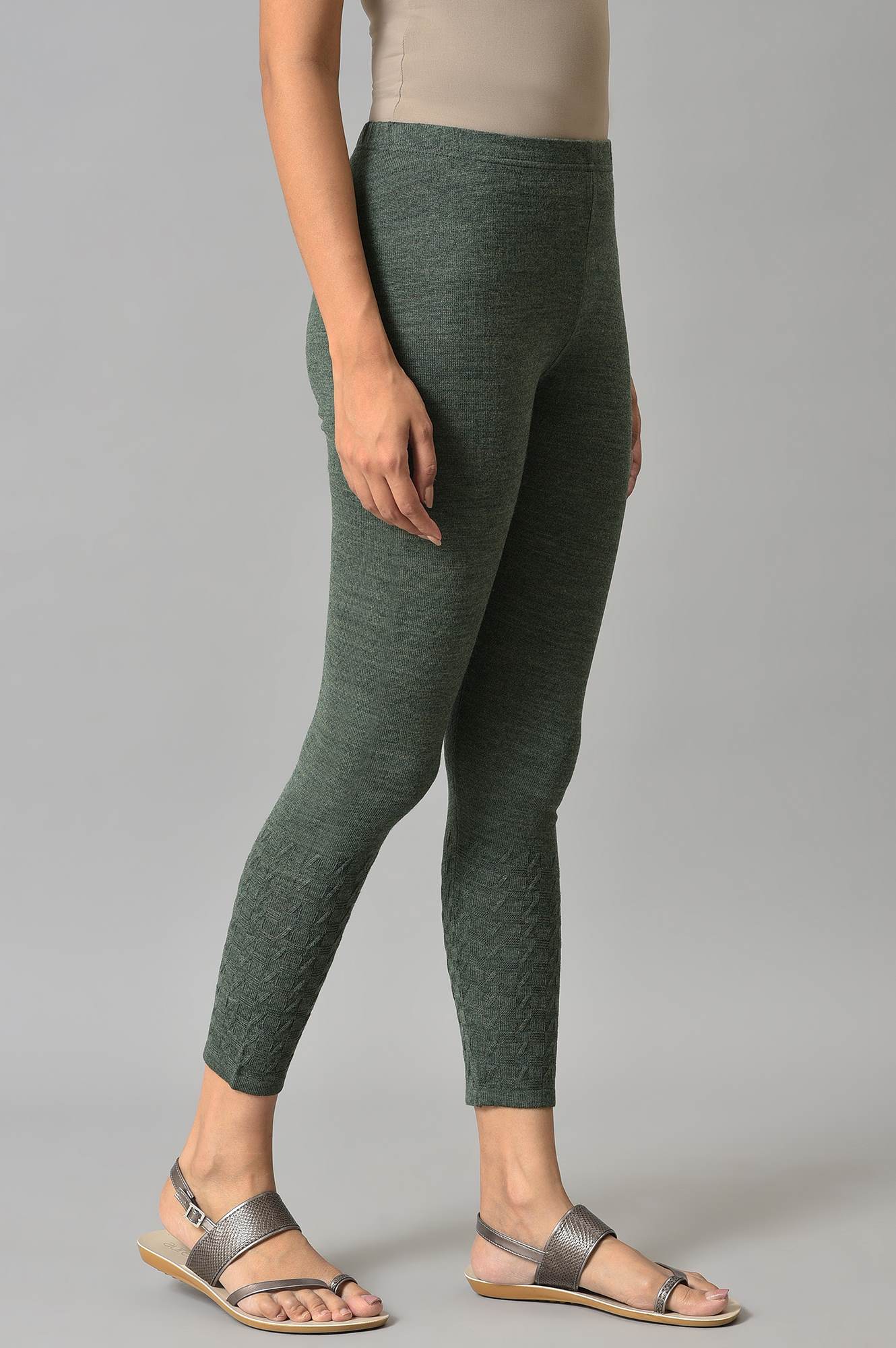 Green Knitted Solid Winter Tights