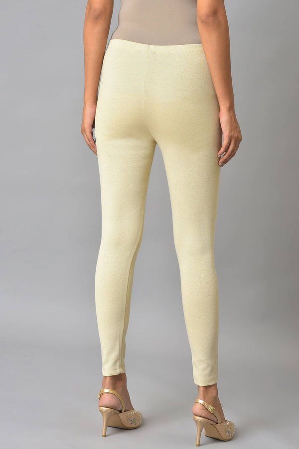 Cream Solid Skinny-fit Knit Tights with Elasticated Waist