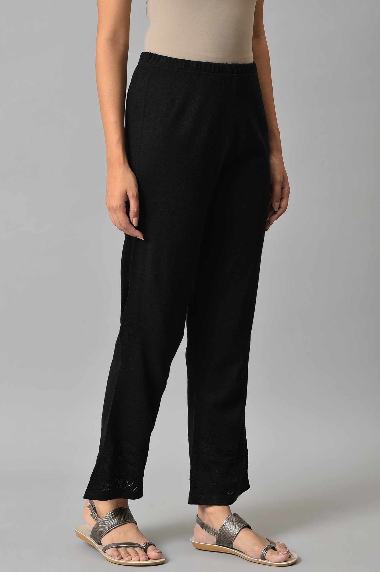 Black Acrylic Knitted Palazzo Pants