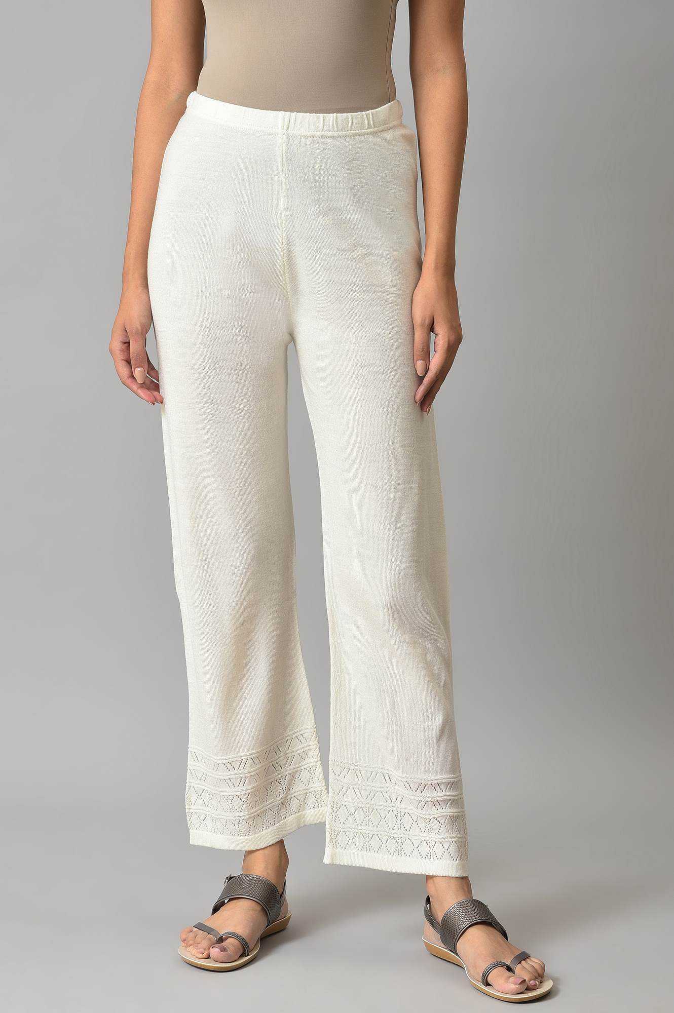 White Acrylic Knitted Palazzo Pants