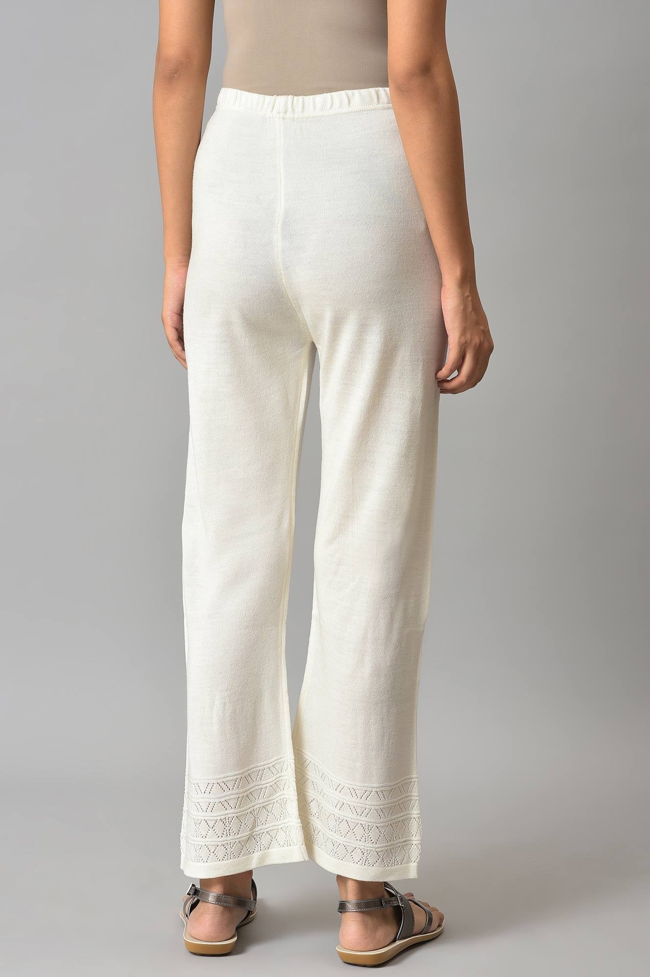 White Acrylic Knitted Palazzo Pants