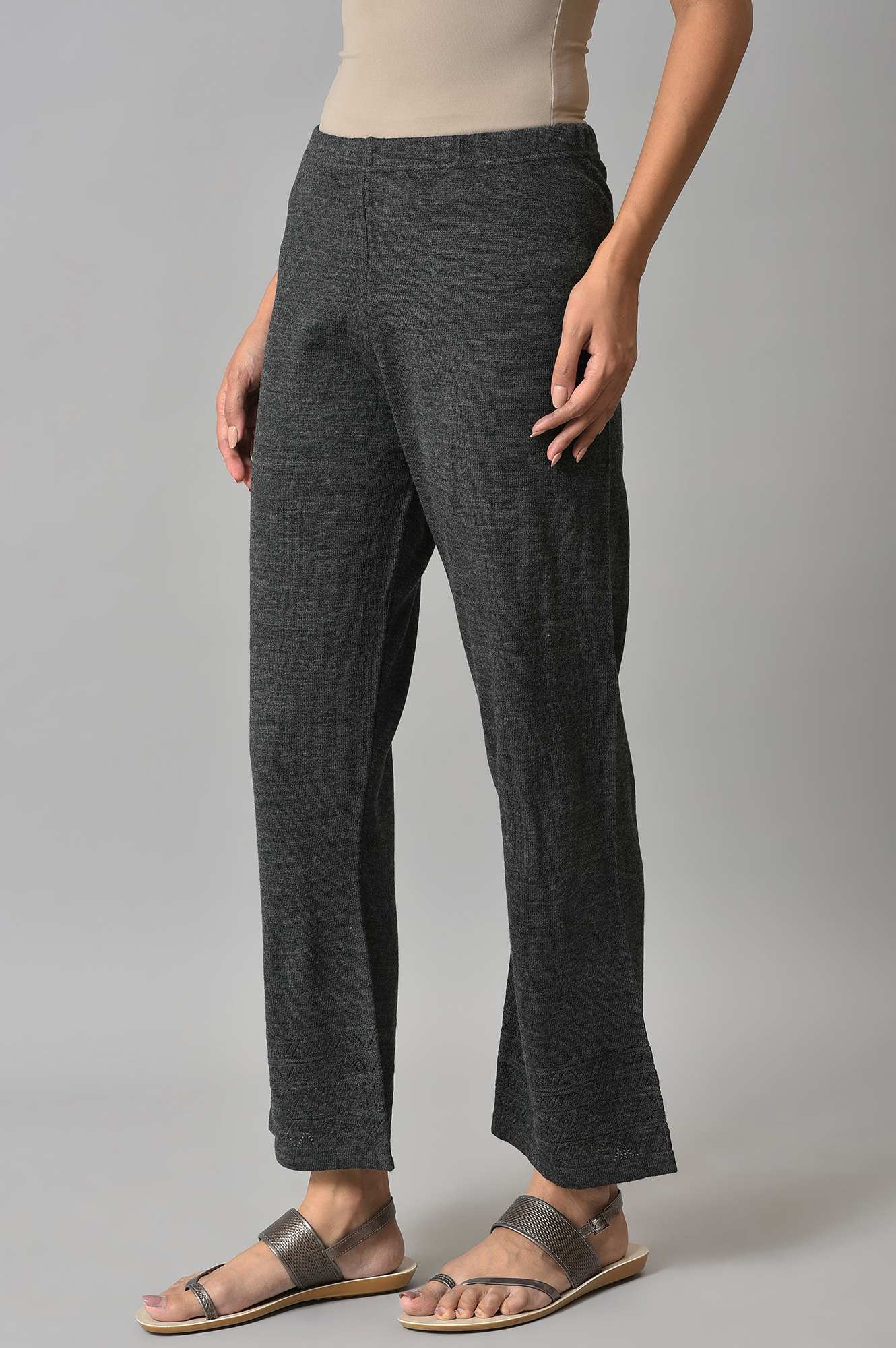 Grey Geometric Straight Fit Palazzo With Elasticated Waist