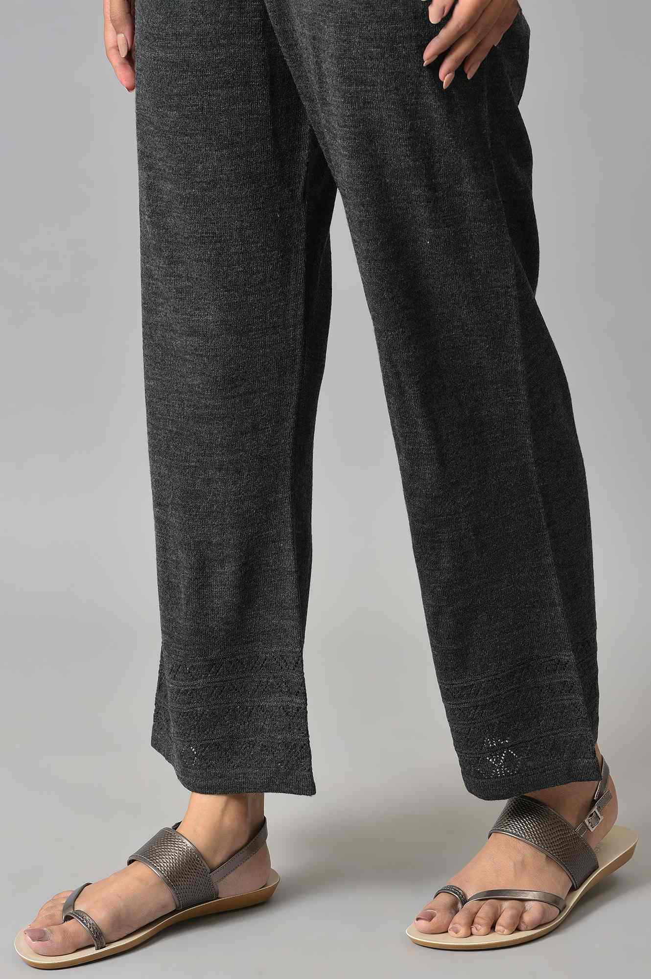 Grey Acrylic Knitted Palazzo Pants