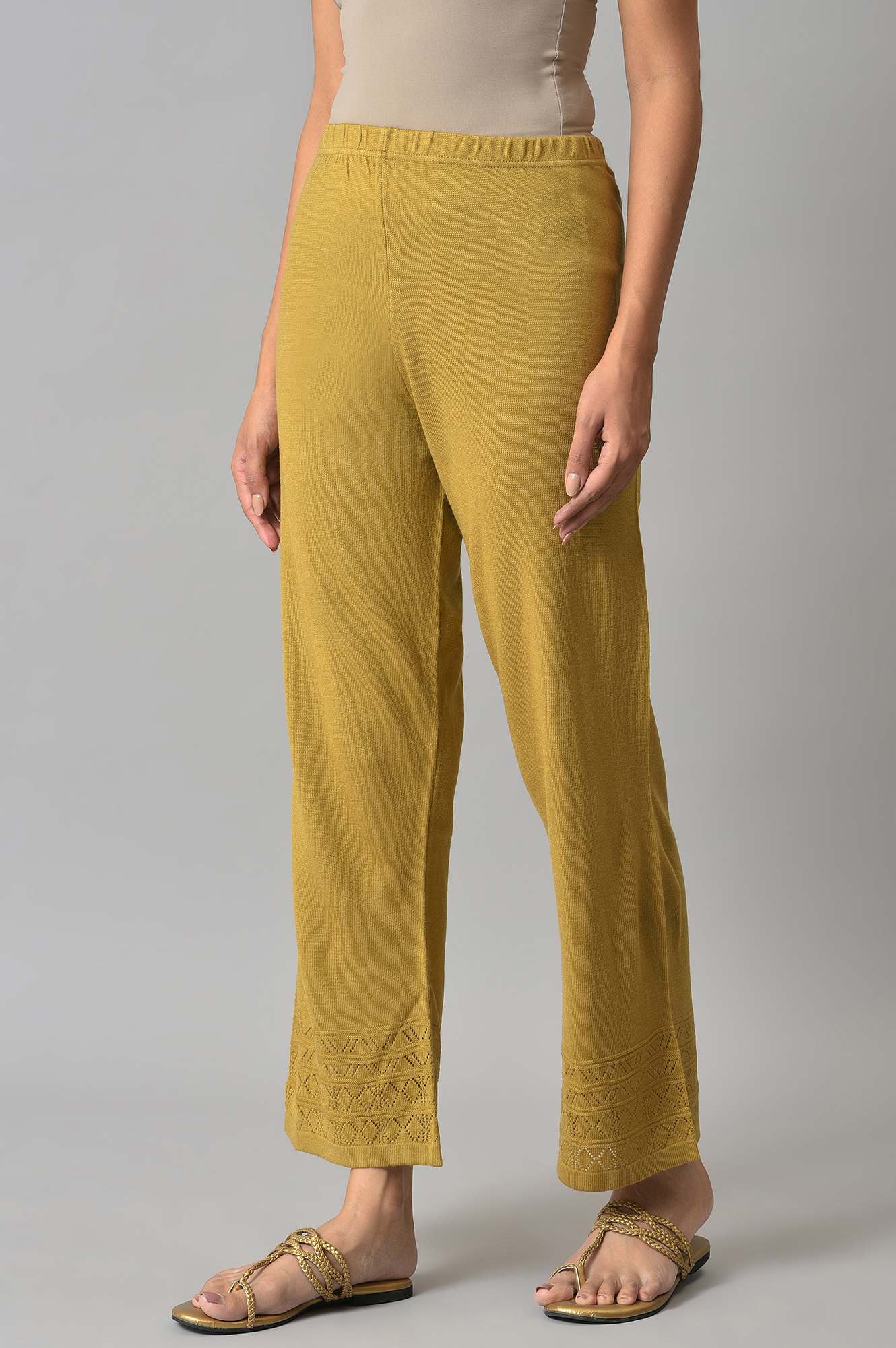 Gold Acrylic Knitted Palazzo Pants