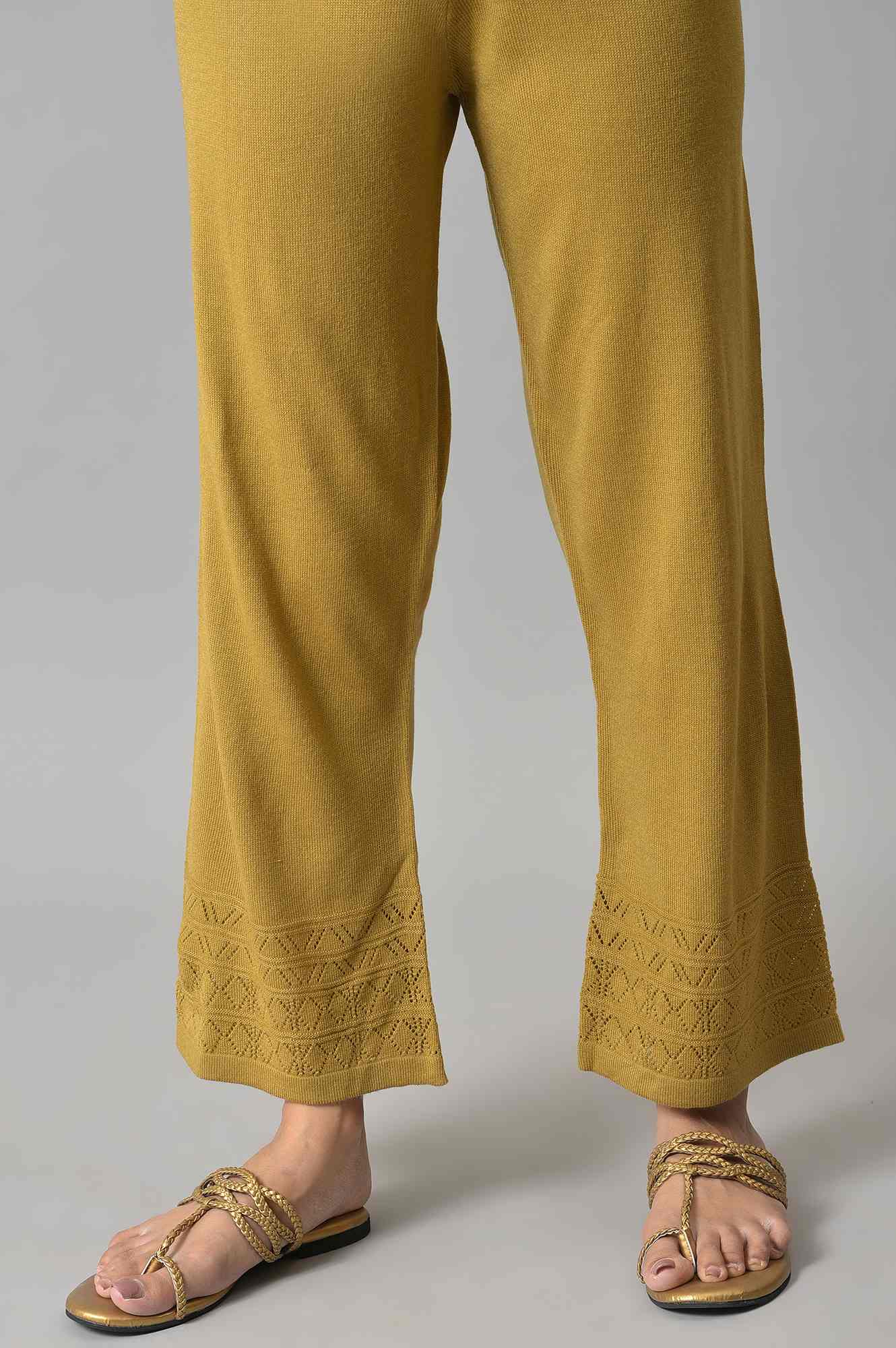 Gold Acrylic Knitted Palazzo Pants