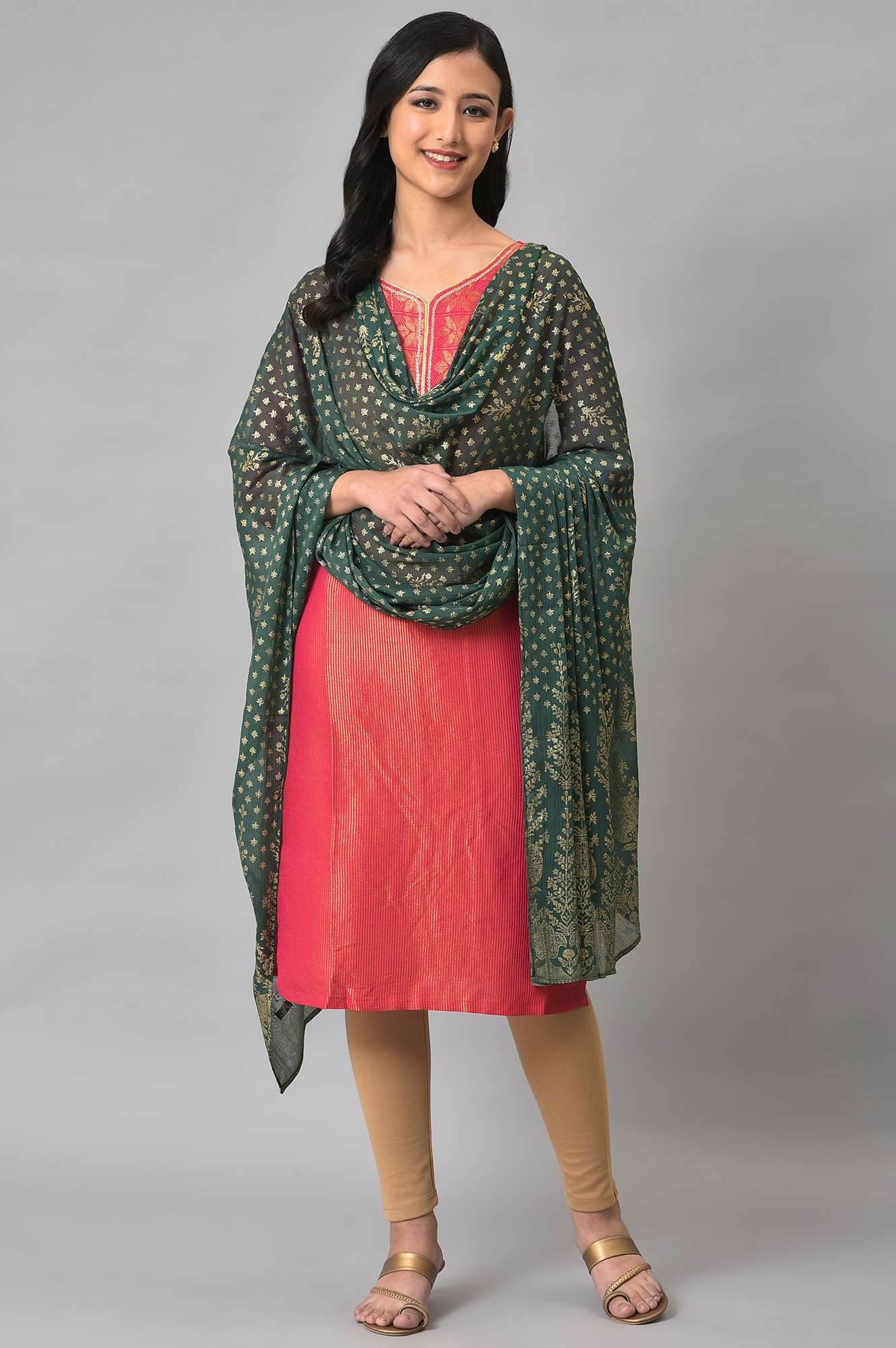 Green Silver Chiffon Printed Dupatta