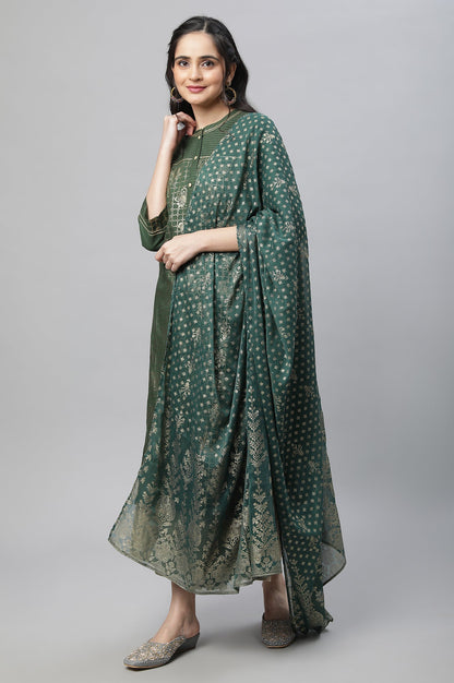 Green Silver Chiffon Printed Dupatta