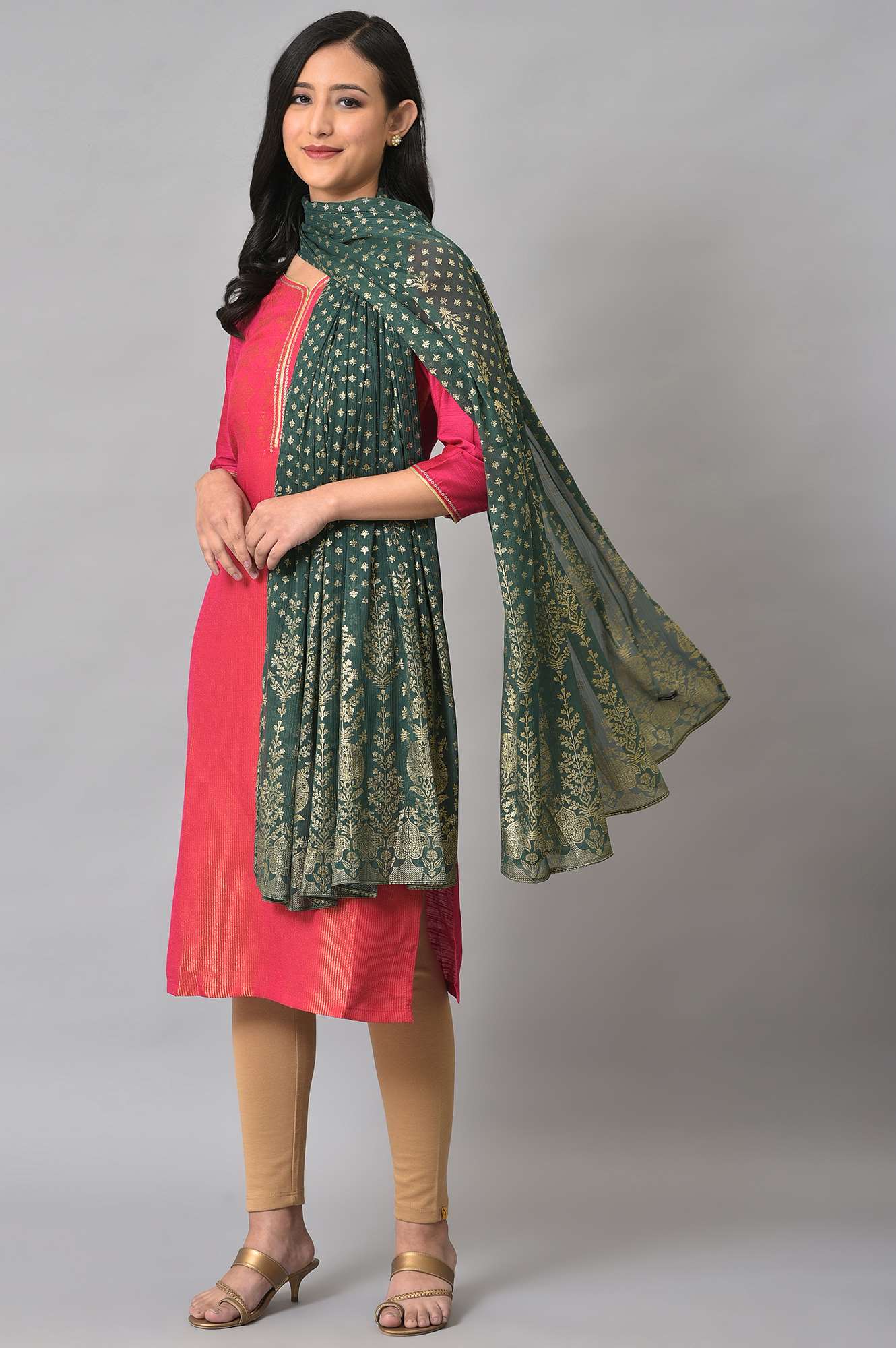 Green Silver Chiffon Printed Dupatta