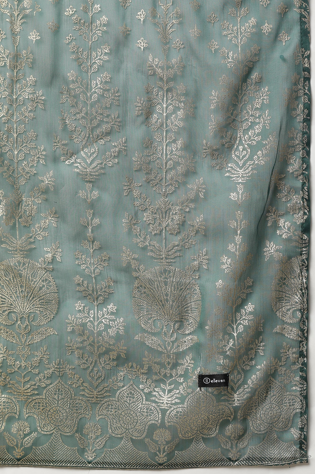 Green Silver Chiffon Printed Dupatta