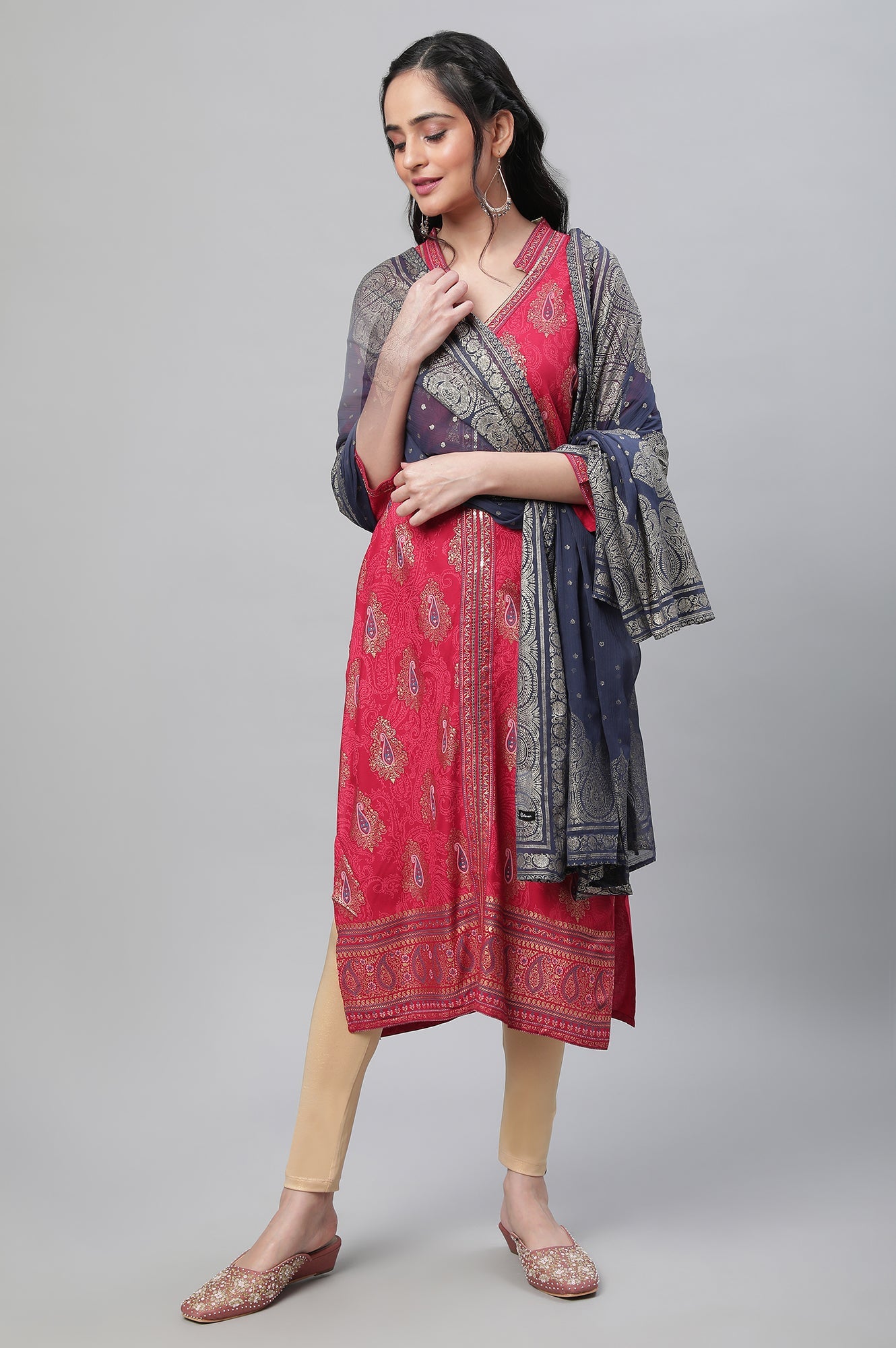 Navy Silver Chiffon Printed Dupatta