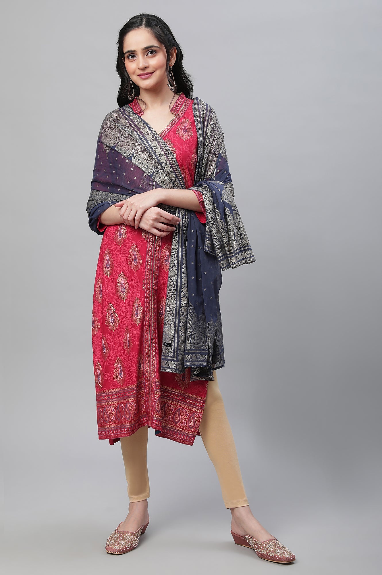 Navy Silver Chiffon Printed Dupatta