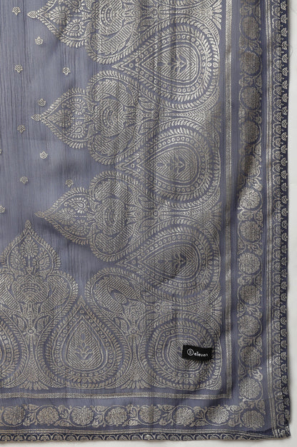 Navy Silver Chiffon Printed Dupatta