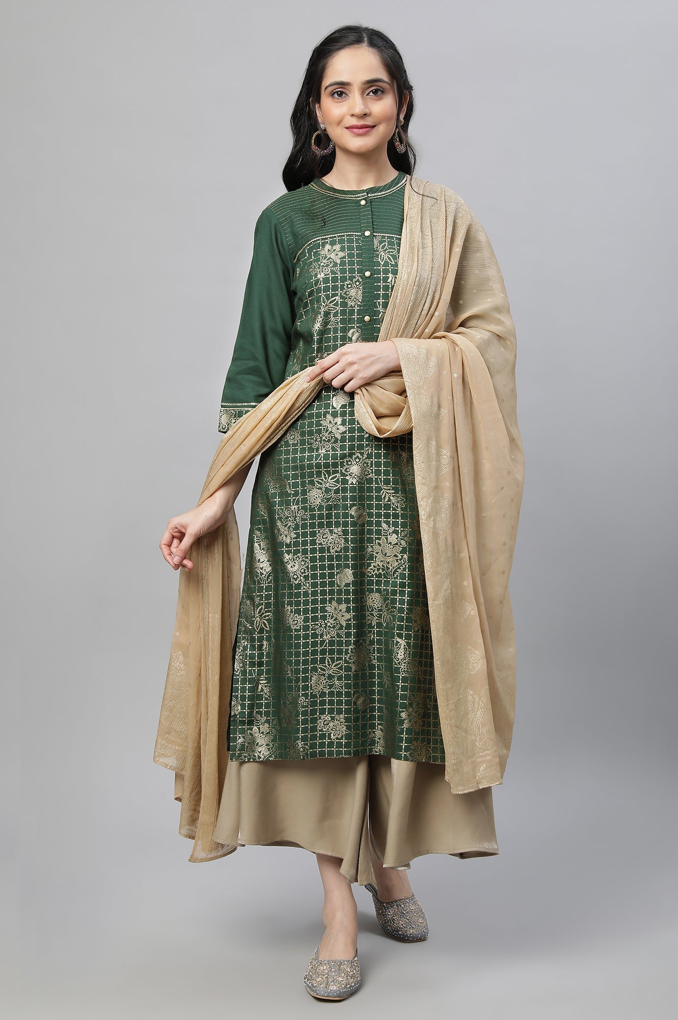 Gold Silver Chiffon Printed Dupatta