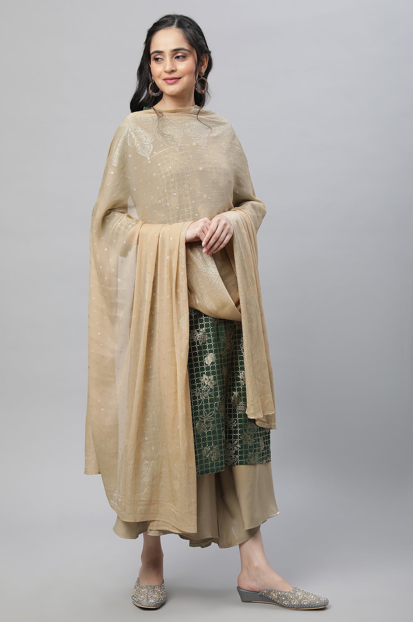 Gold Silver Chiffon Printed Dupatta