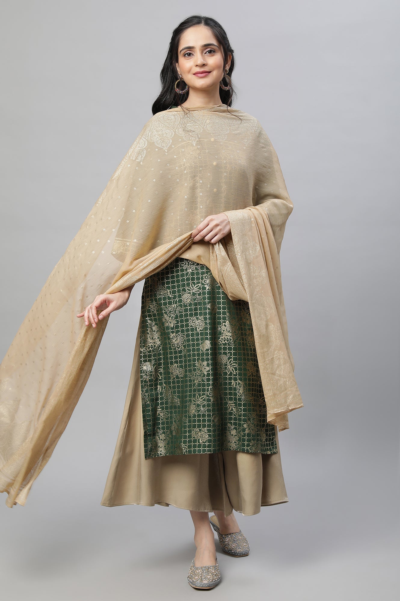 Gold Silver Chiffon Printed Dupatta