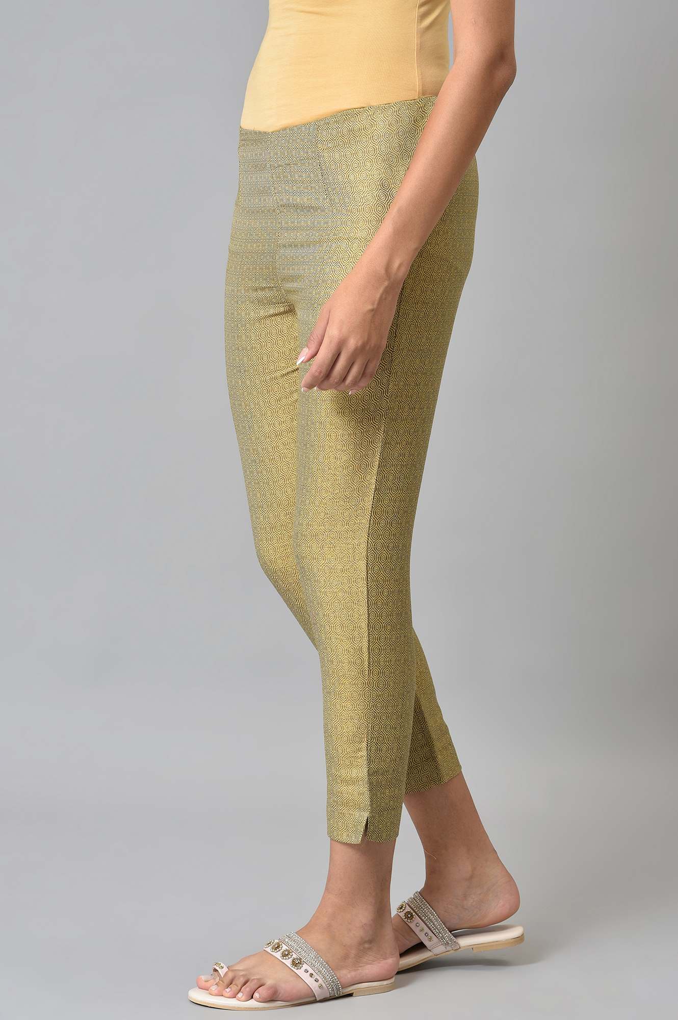 Gold Jacquard Slim Pants