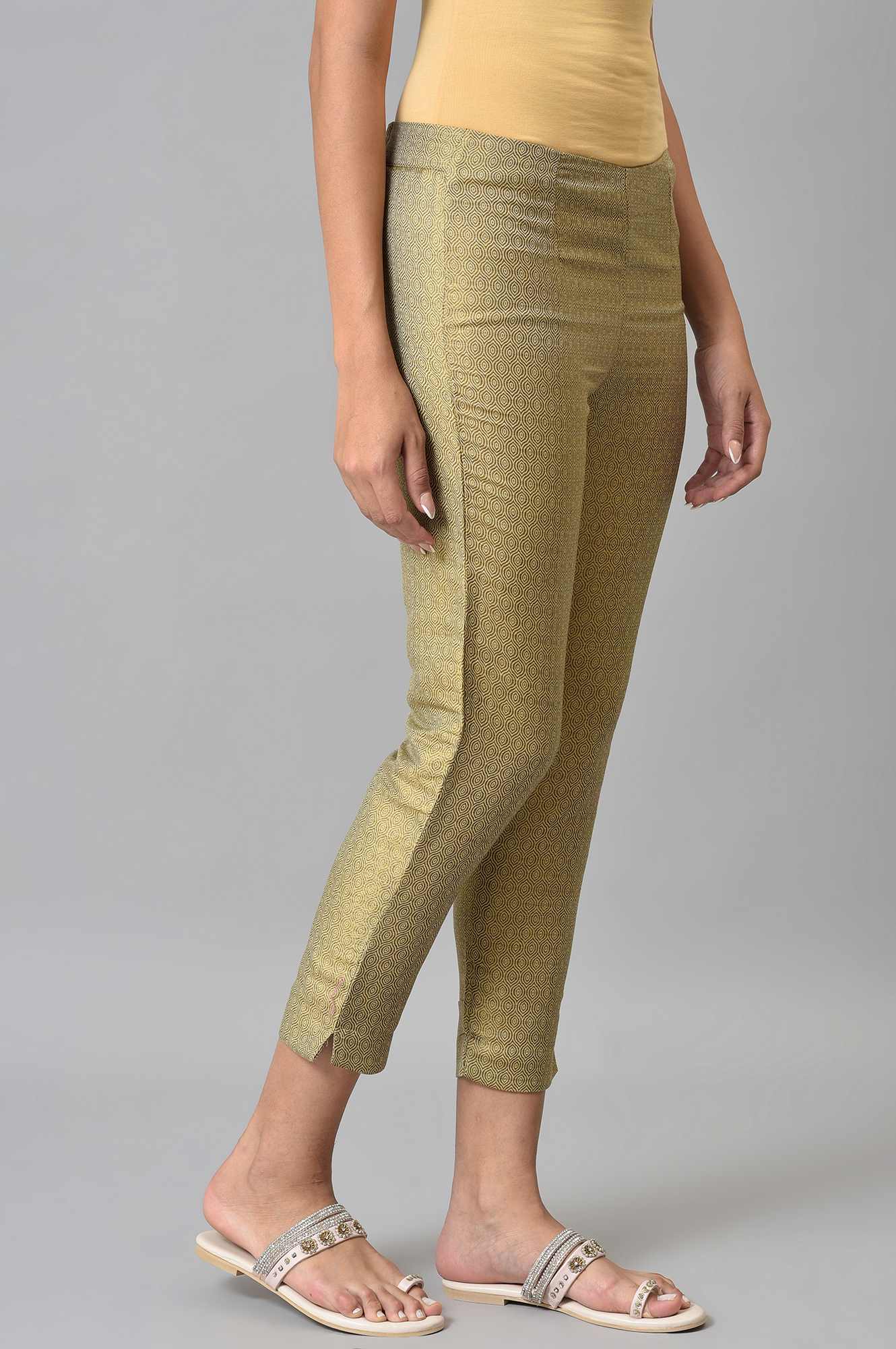 Gold Jacquard Slim Pants