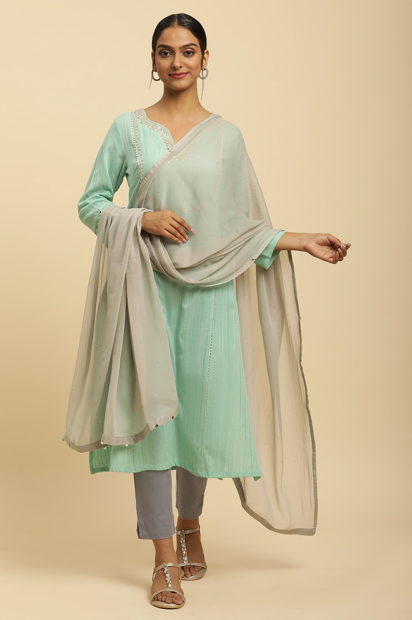 Silver Chiffon Dupatta