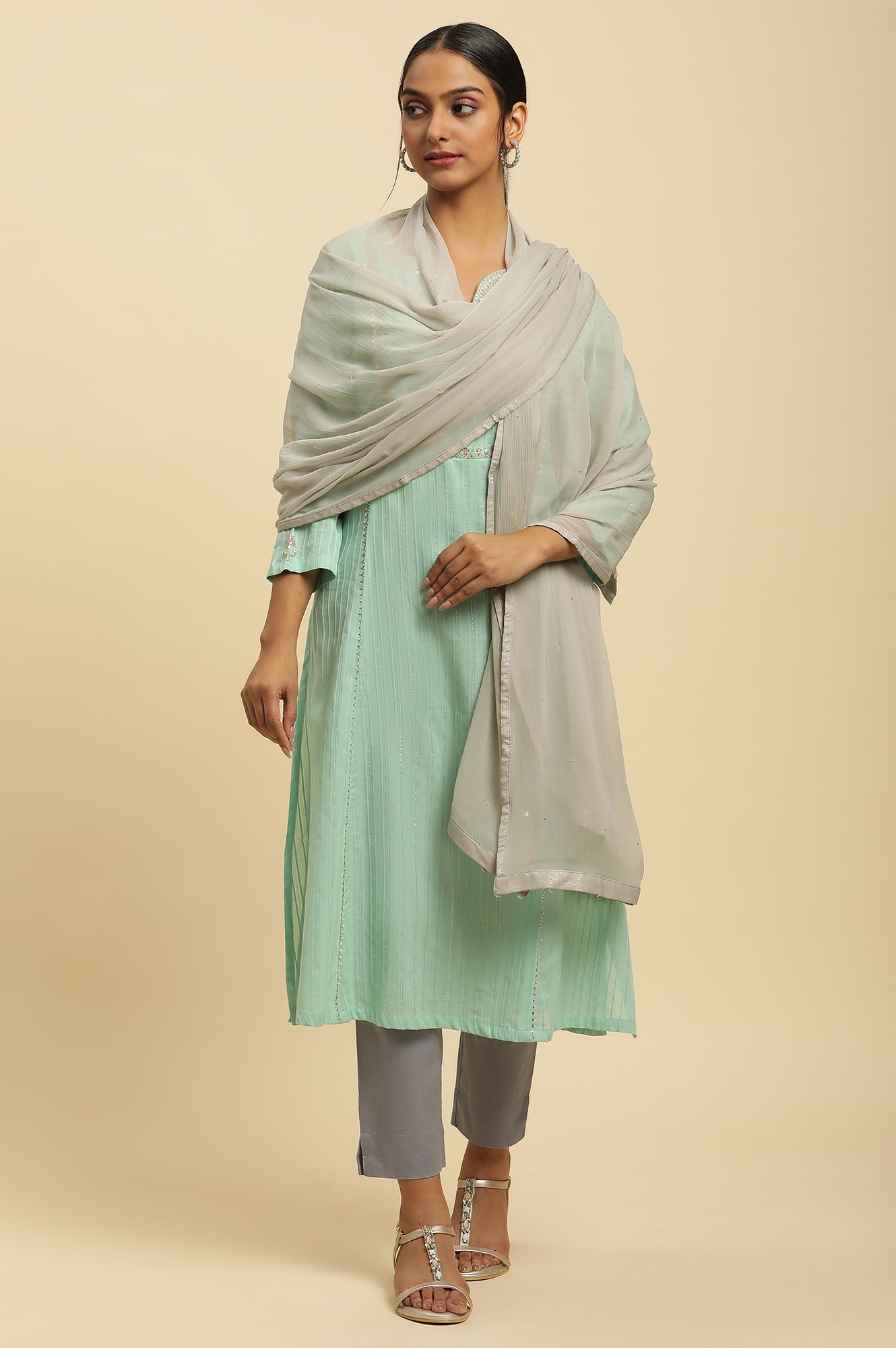 Silver Chiffon Dupatta