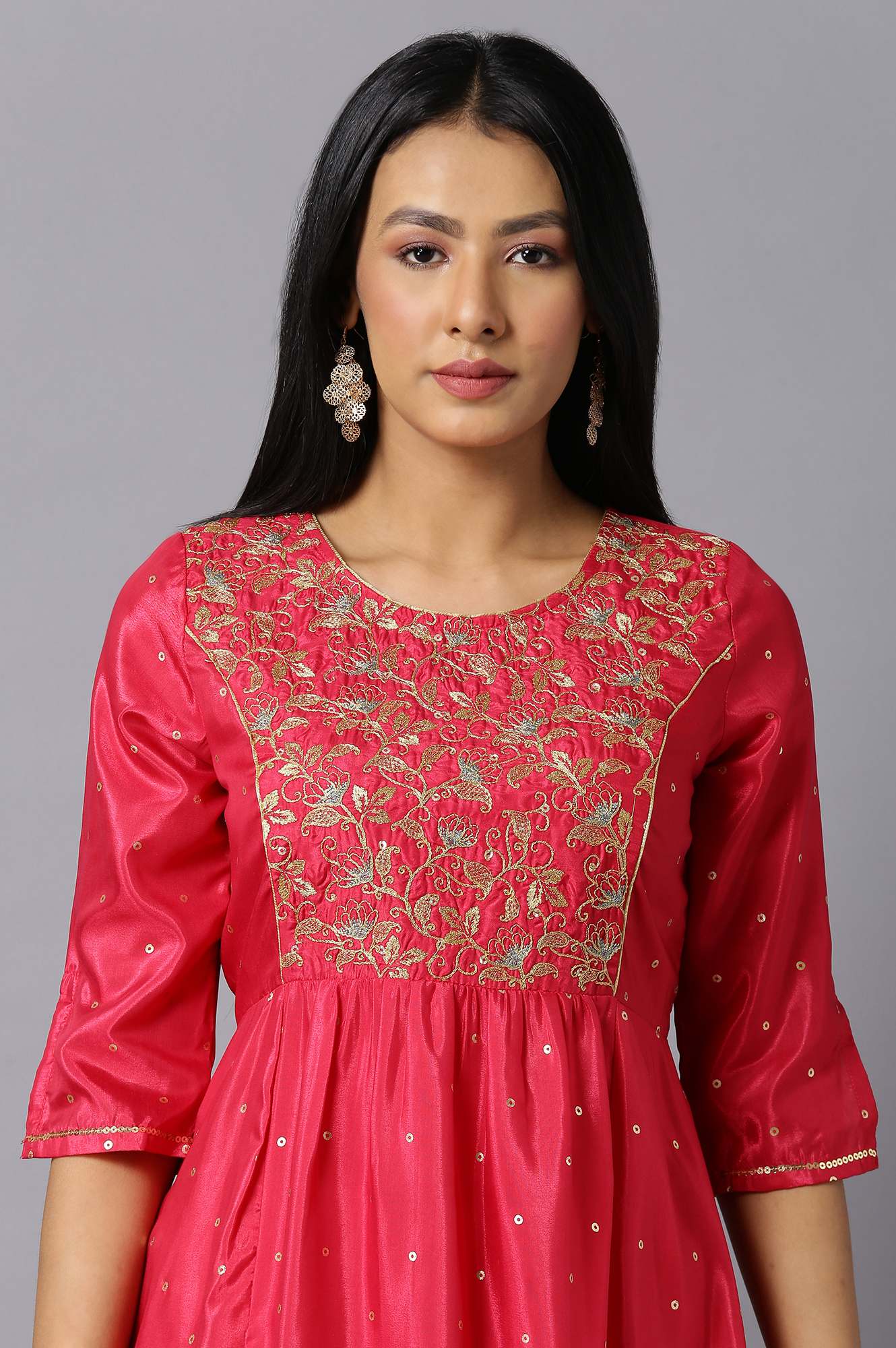 Pink Flared Embroidered kurta