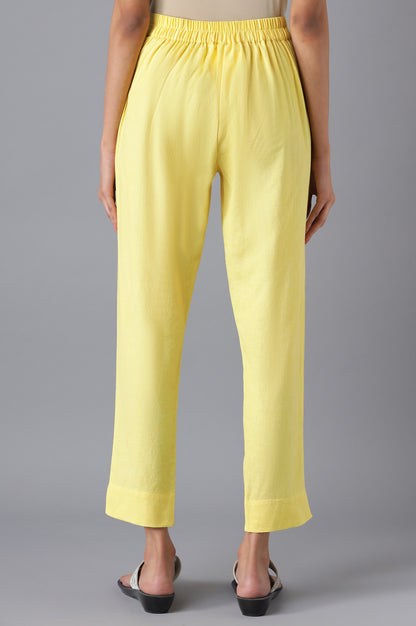 Yellow Cotton Solid Trousers