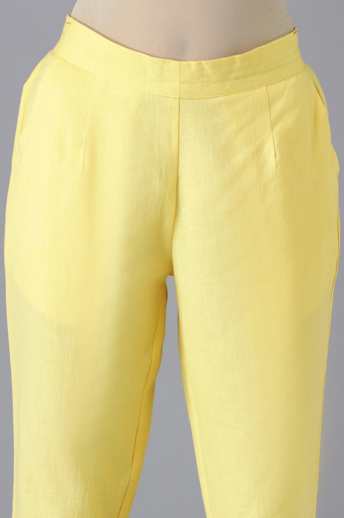 Yellow Cotton Solid Trousers