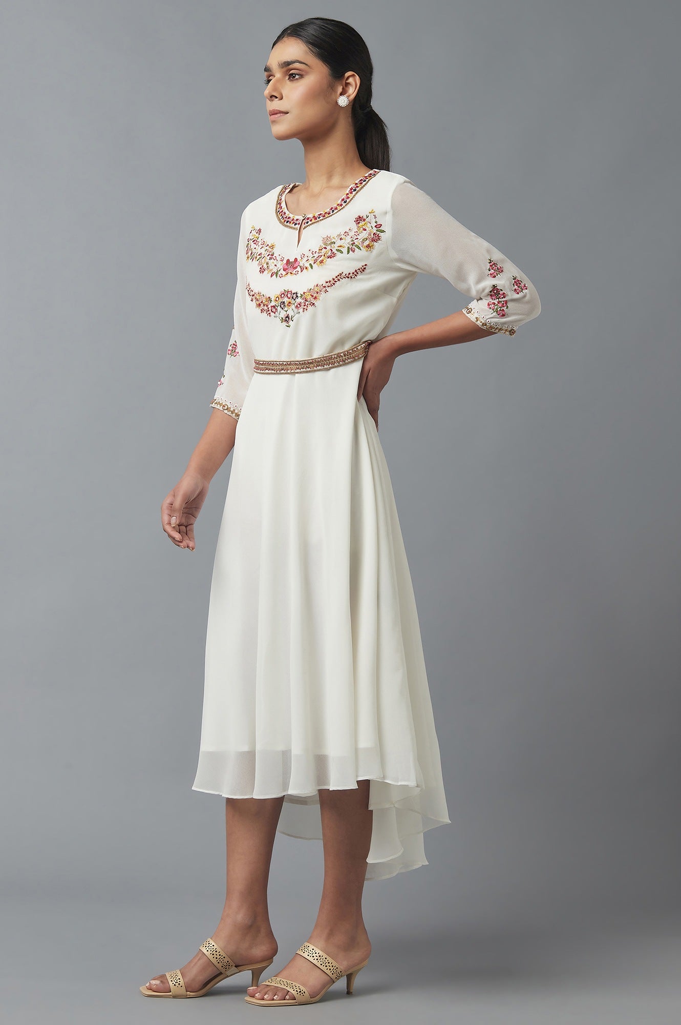 Ecru Embroidered Dress