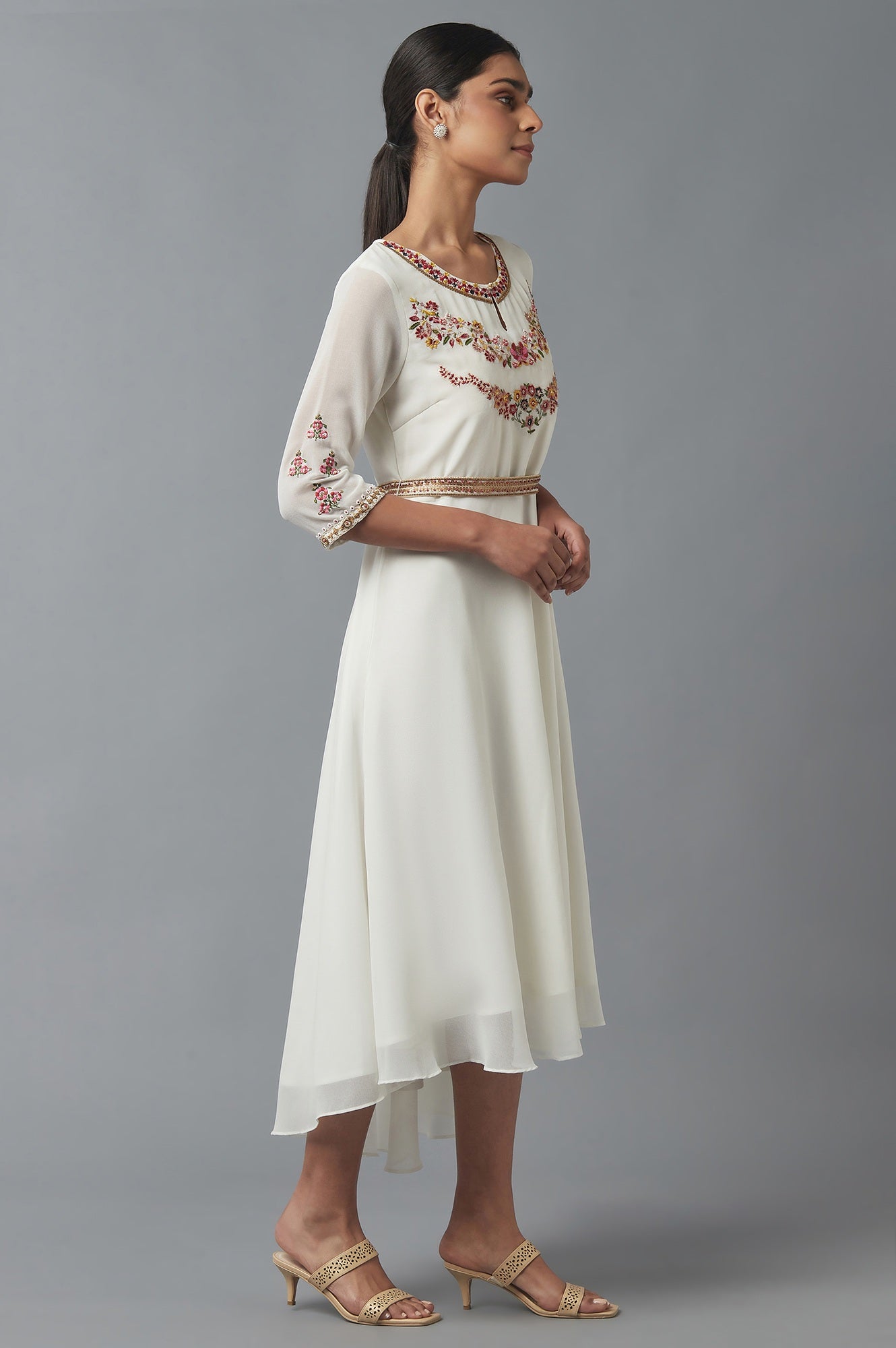 Ecru Embroidered Dress