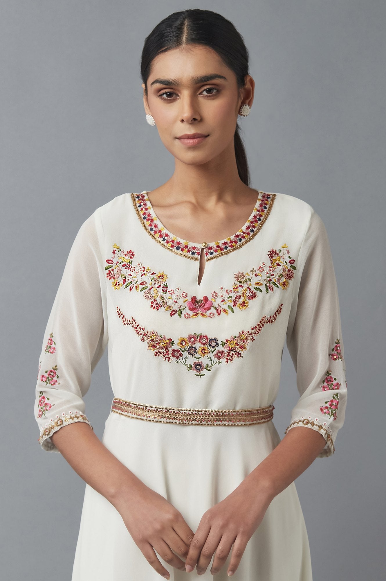 Ecru Embroidered Dress