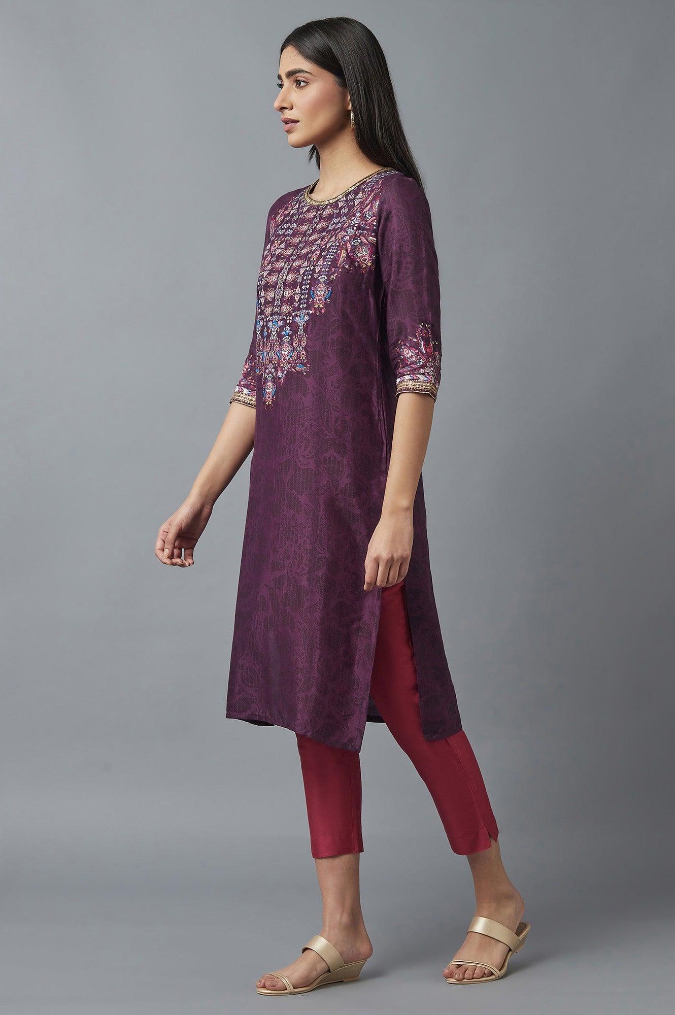 Purple Printed kurta - wforwoman