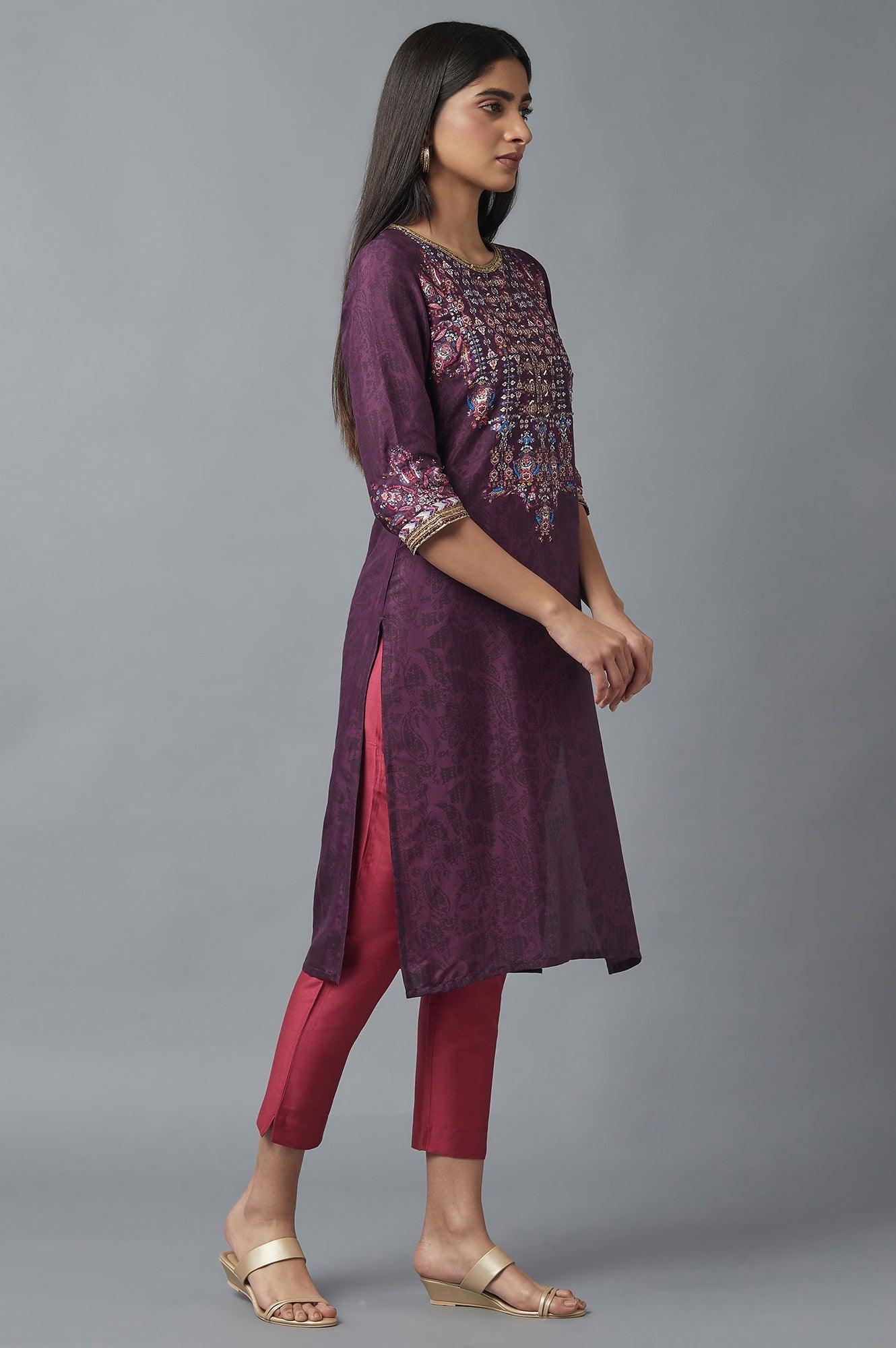 Purple Printed kurta - wforwoman