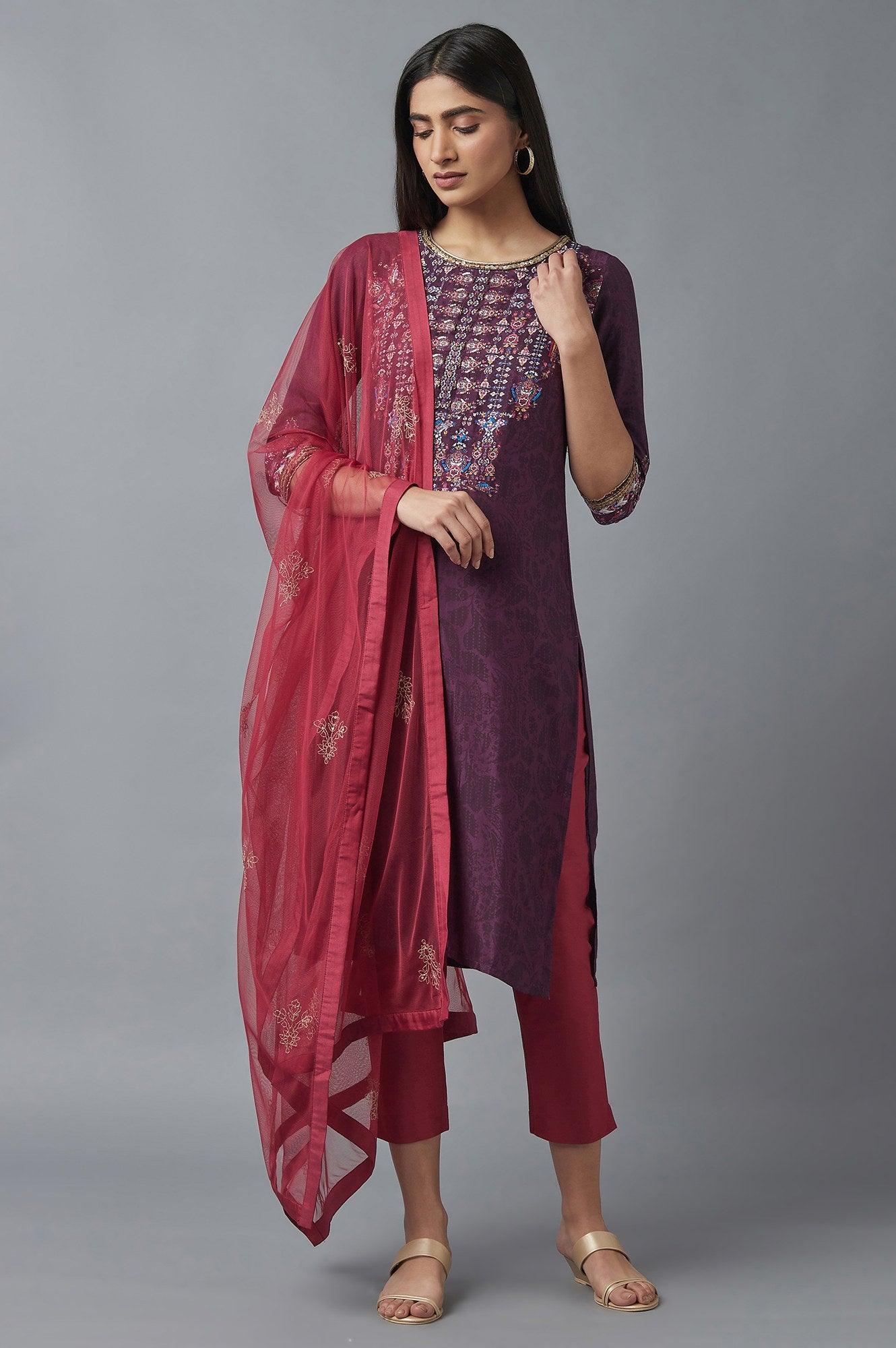 Purple Printed kurta - wforwoman