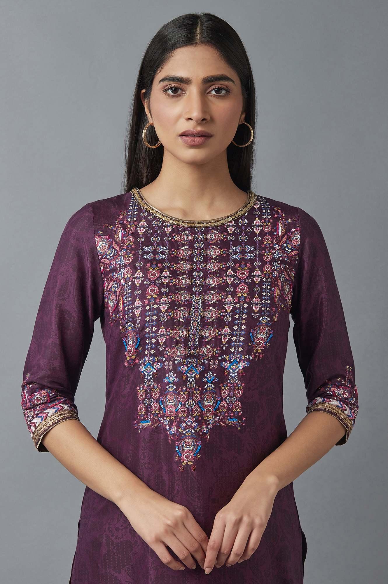 Purple Printed kurta - wforwoman