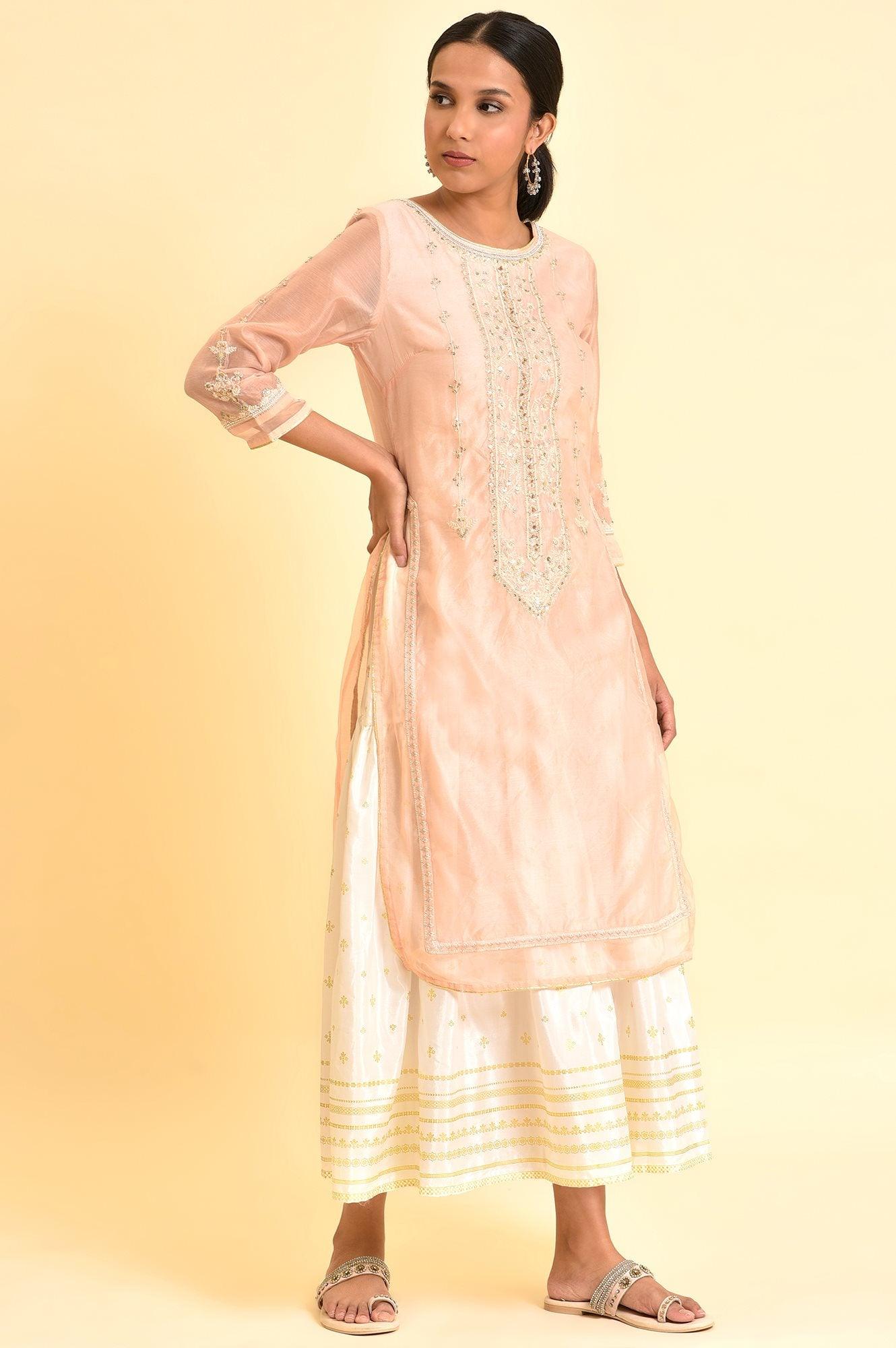 Pink Mock Layered Embroidered Dress - wforwoman