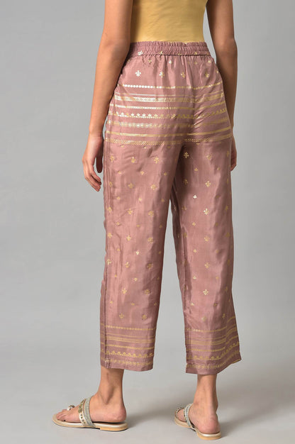 Onion Pink Printed Shantung Slim Pants