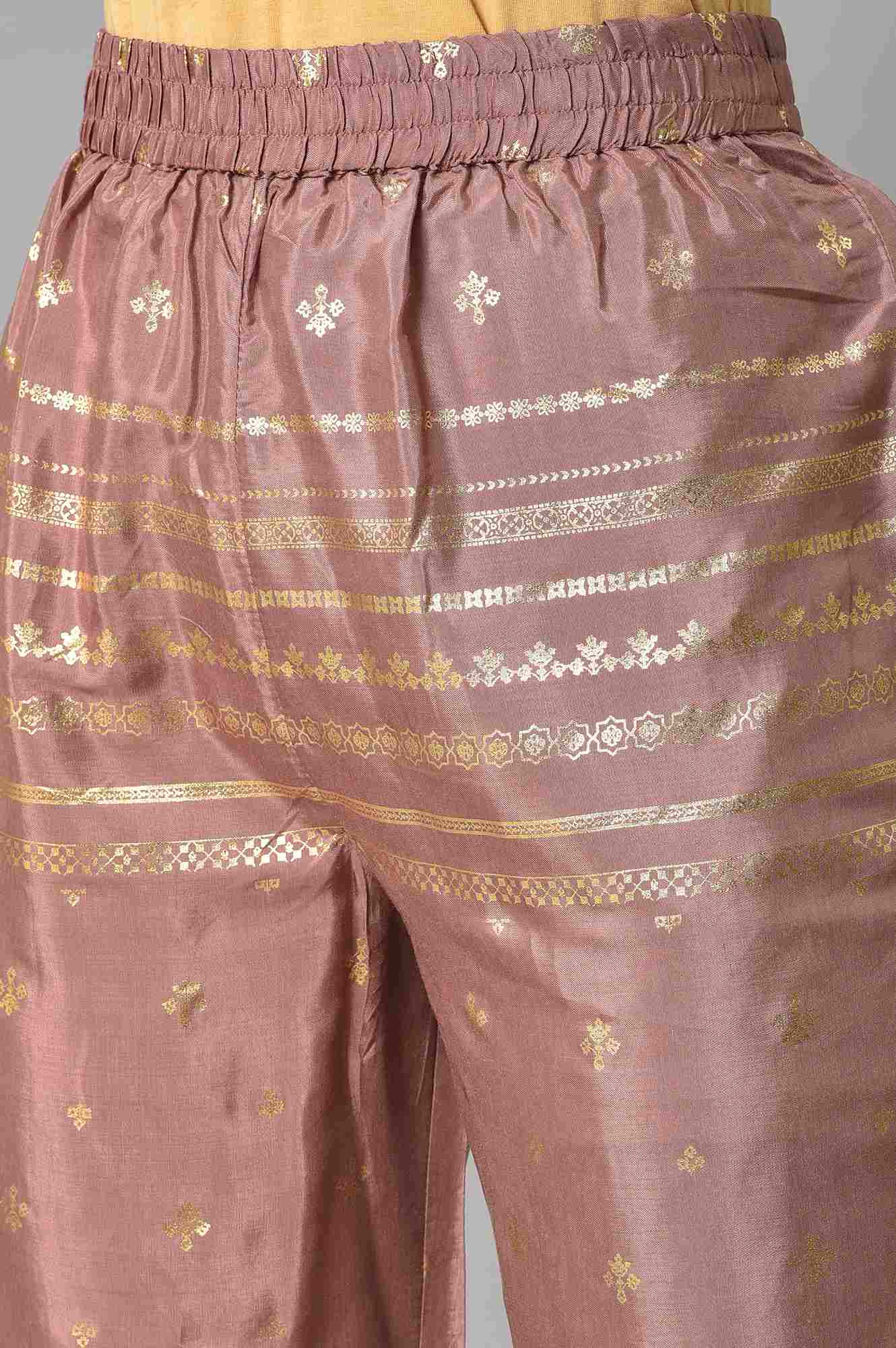 Onion Pink Printed Shantung Slim Pants
