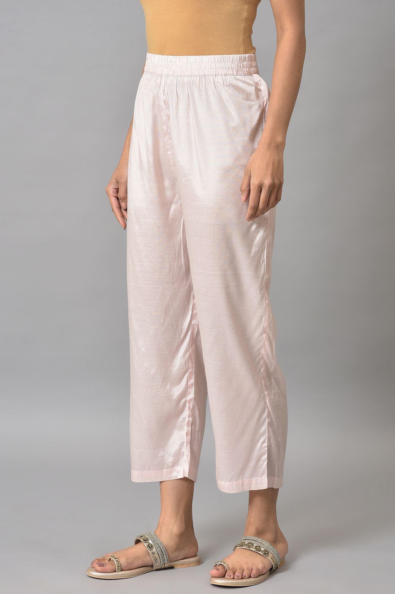 Pink Solid Slim Pants In Straight Silhouette - wforwoman