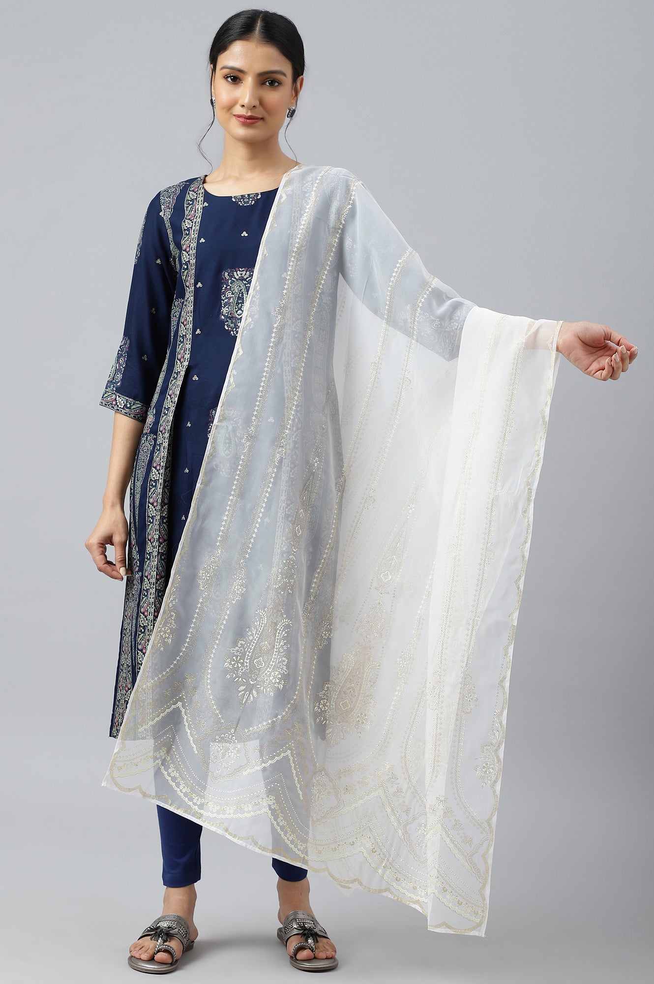 Grey Ethnic Organza Dupatta