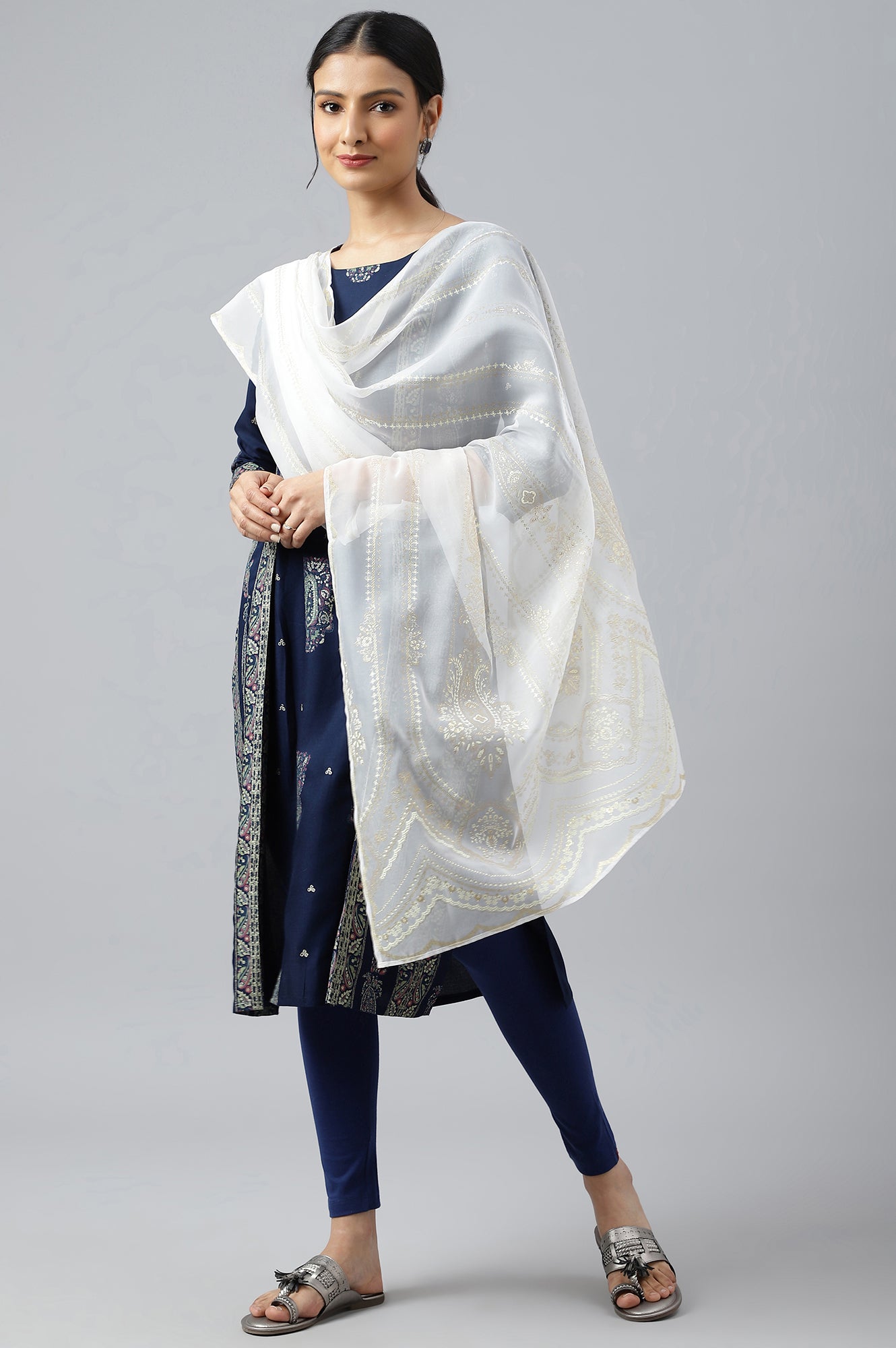 Grey Ethnic Organza Dupatta