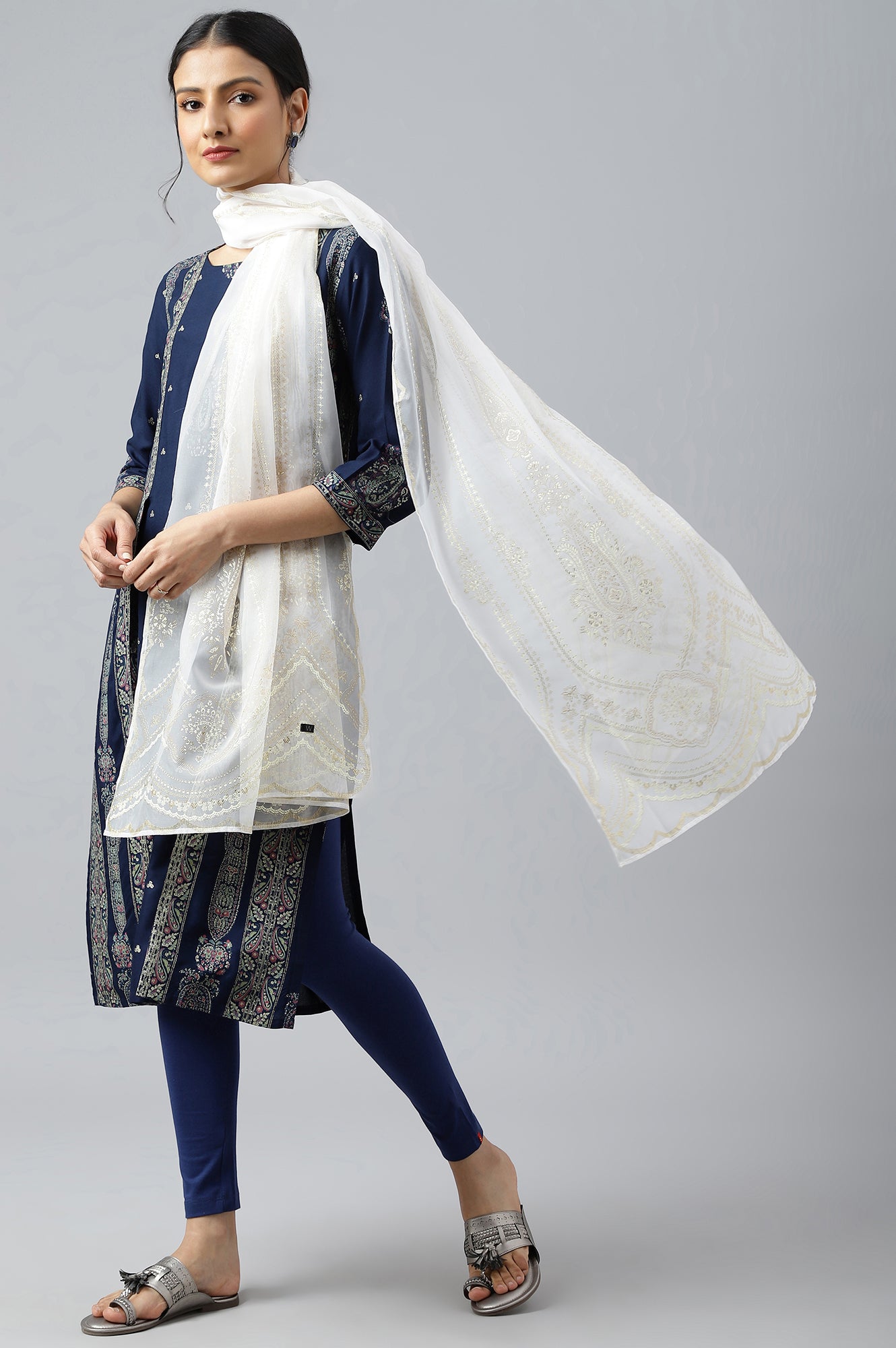 Grey Ethnic Organza Dupatta