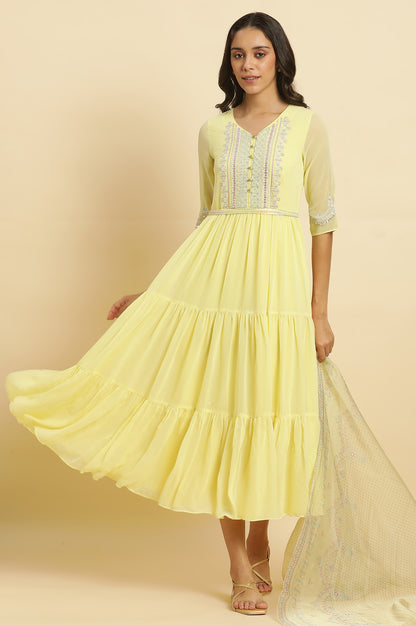 Yellow Heavy Festive Dress and Dupatta Set