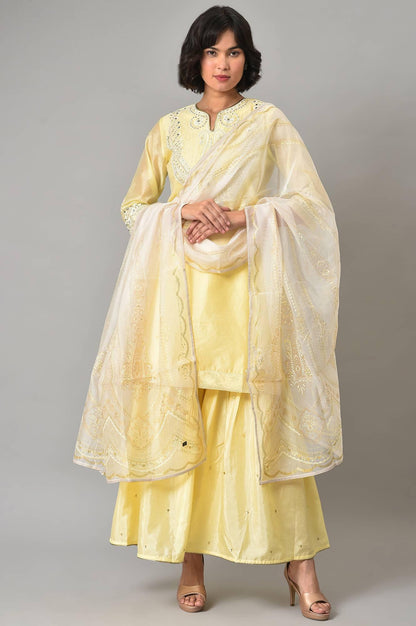 Light Yellow Short kurta With Sharara And Dupatta - wforwoman