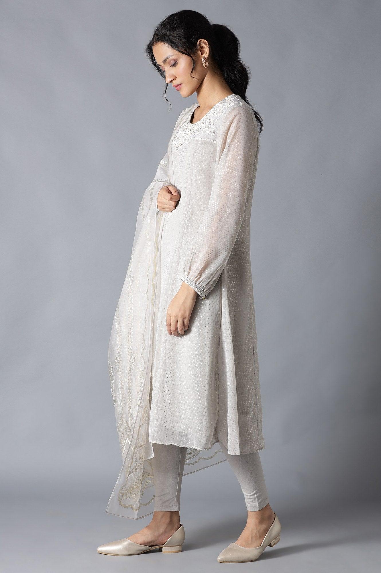 Grey Embroidered kurta With Parallel Pants And Dupatta - wforwoman