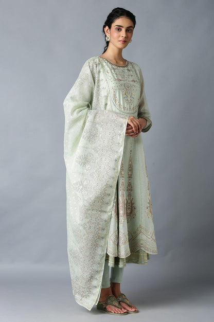 Light Green Heavy Festive Kota Anarkali kurta Set - wforwoman