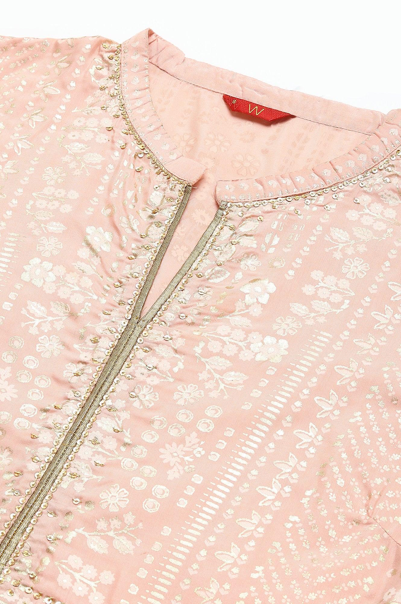Light Pink Placement Print Flared Dress - wforwoman
