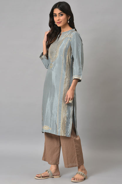 Blue Khadi Print kurta with Sequin