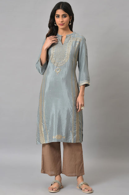 Blue Khadi Print kurta with Sequin