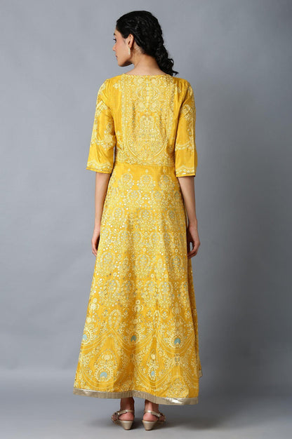 Golden Orange Floral Print Indie Dress - wforwoman
