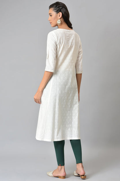 Ecru A-Line Embroidered kurta